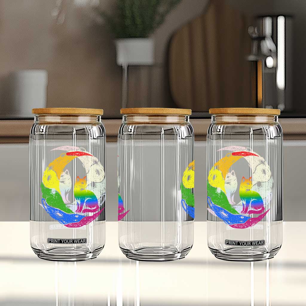 Rainbow Moon Cat Pride Glass Can LGBT Feline Graphic TS12 Print Your Wear