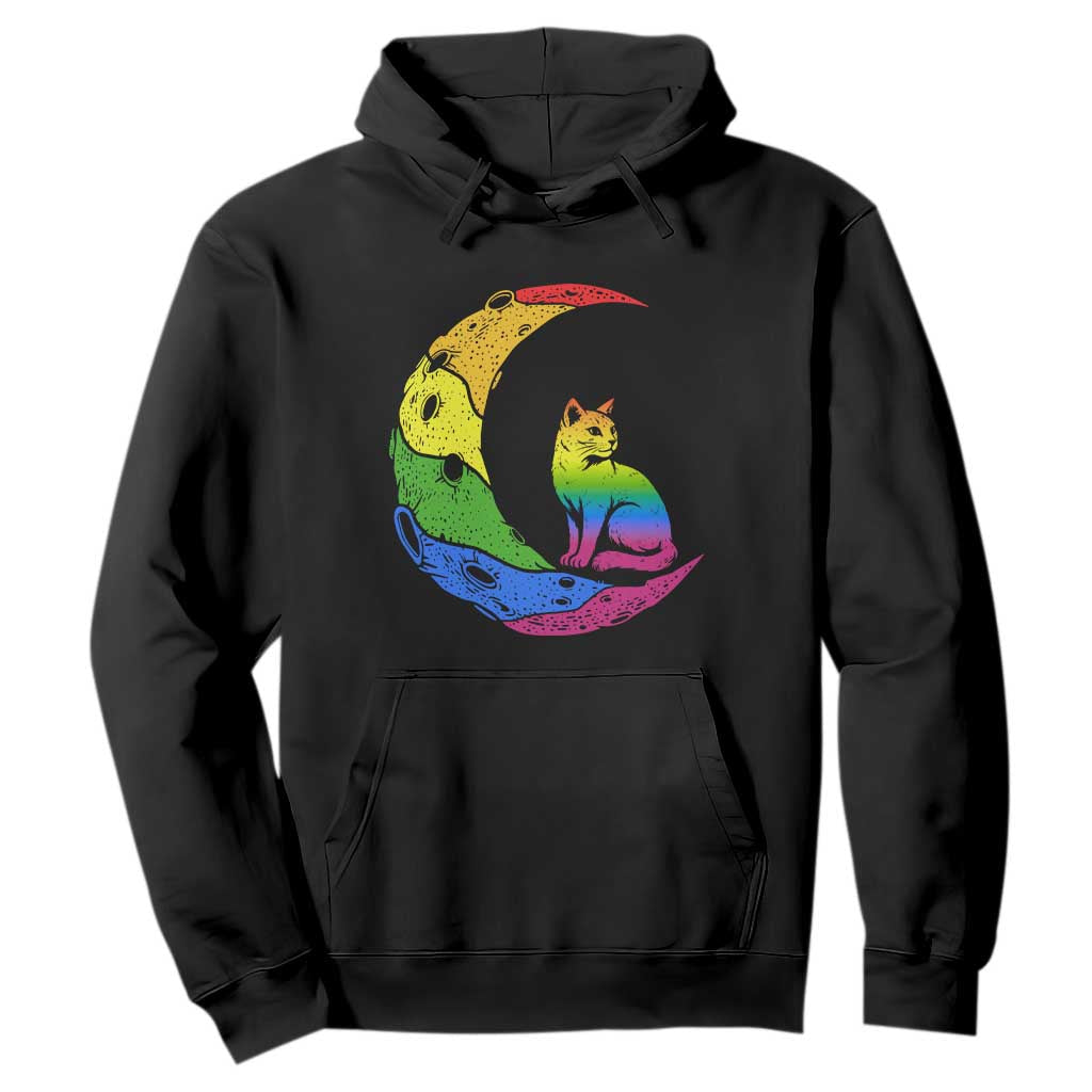 Rainbow Moon Cat Pride Hoodie LGBT Feline Graphic TS12 Black Print Your Wear