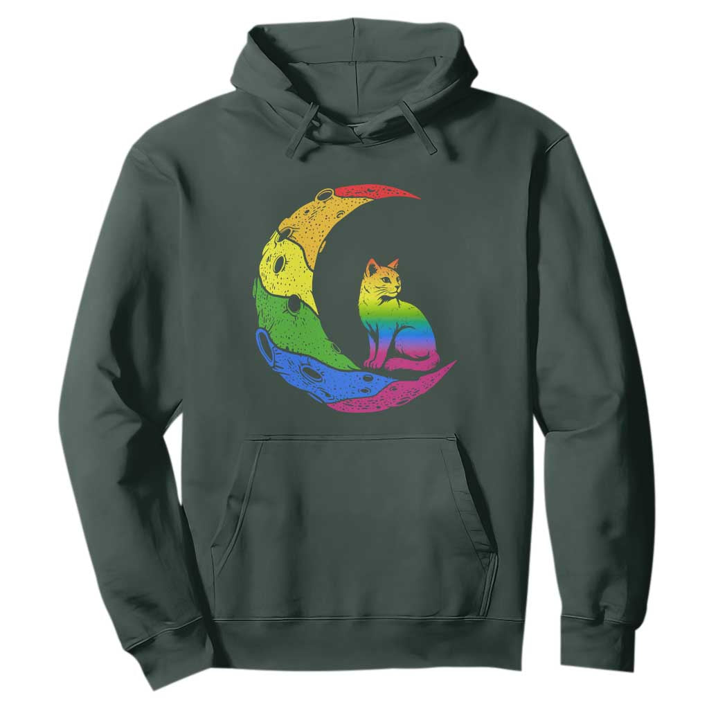 Rainbow Moon Cat Pride Hoodie LGBT Feline Graphic TS12 Dark Forest Green Print Your Wear