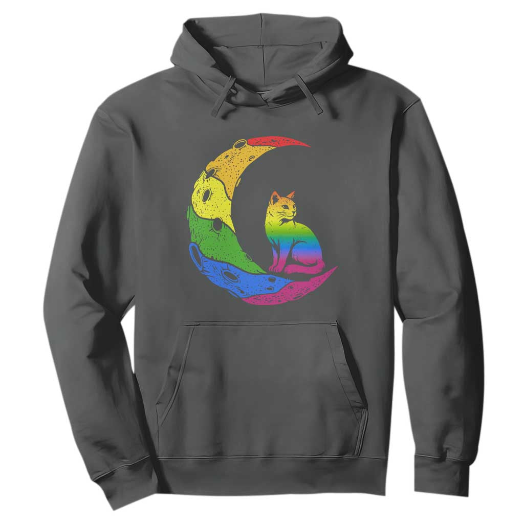 Rainbow Moon Cat Pride Hoodie LGBT Feline Graphic TS12 Dark Heather Print Your Wear