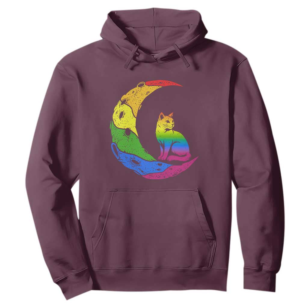 Rainbow Moon Cat Pride Hoodie LGBT Feline Graphic TS12 Maroon Print Your Wear