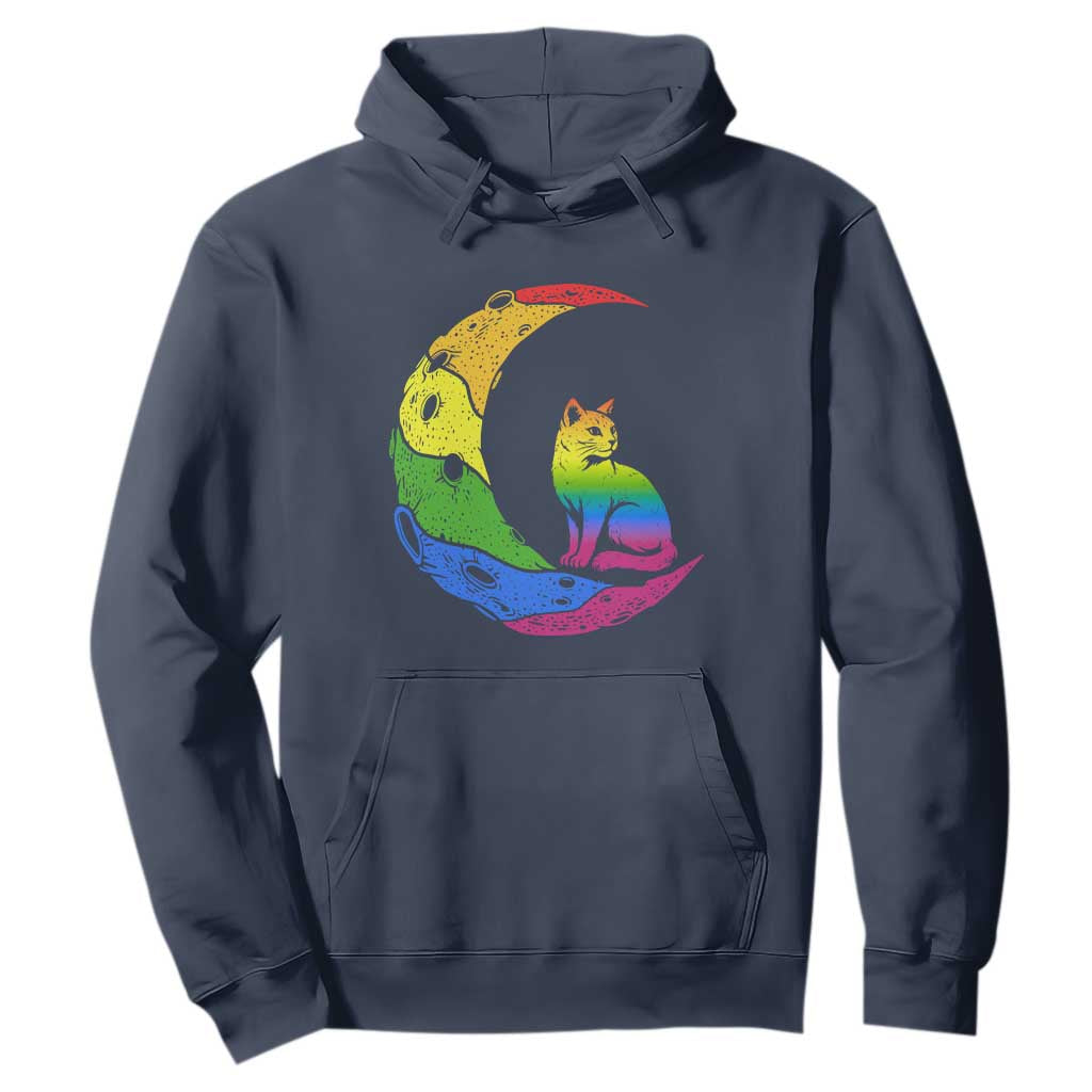Rainbow Moon Cat Pride Hoodie LGBT Feline Graphic TS12 Navy Print Your Wear