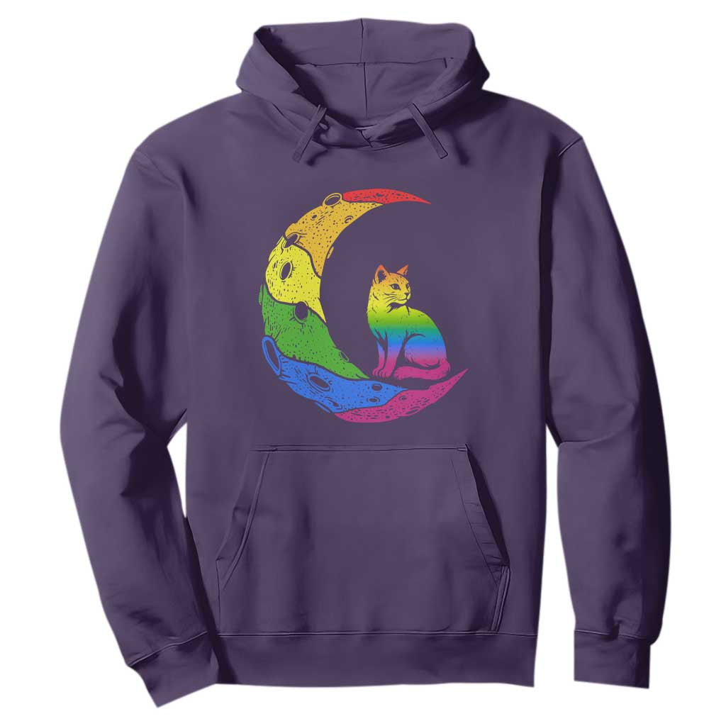 Rainbow Moon Cat Pride Hoodie LGBT Feline Graphic TS12 Purple Print Your Wear