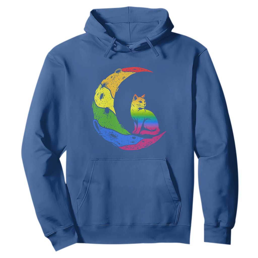 Rainbow Moon Cat Pride Hoodie LGBT Feline Graphic TS12 Royal Blue Print Your Wear