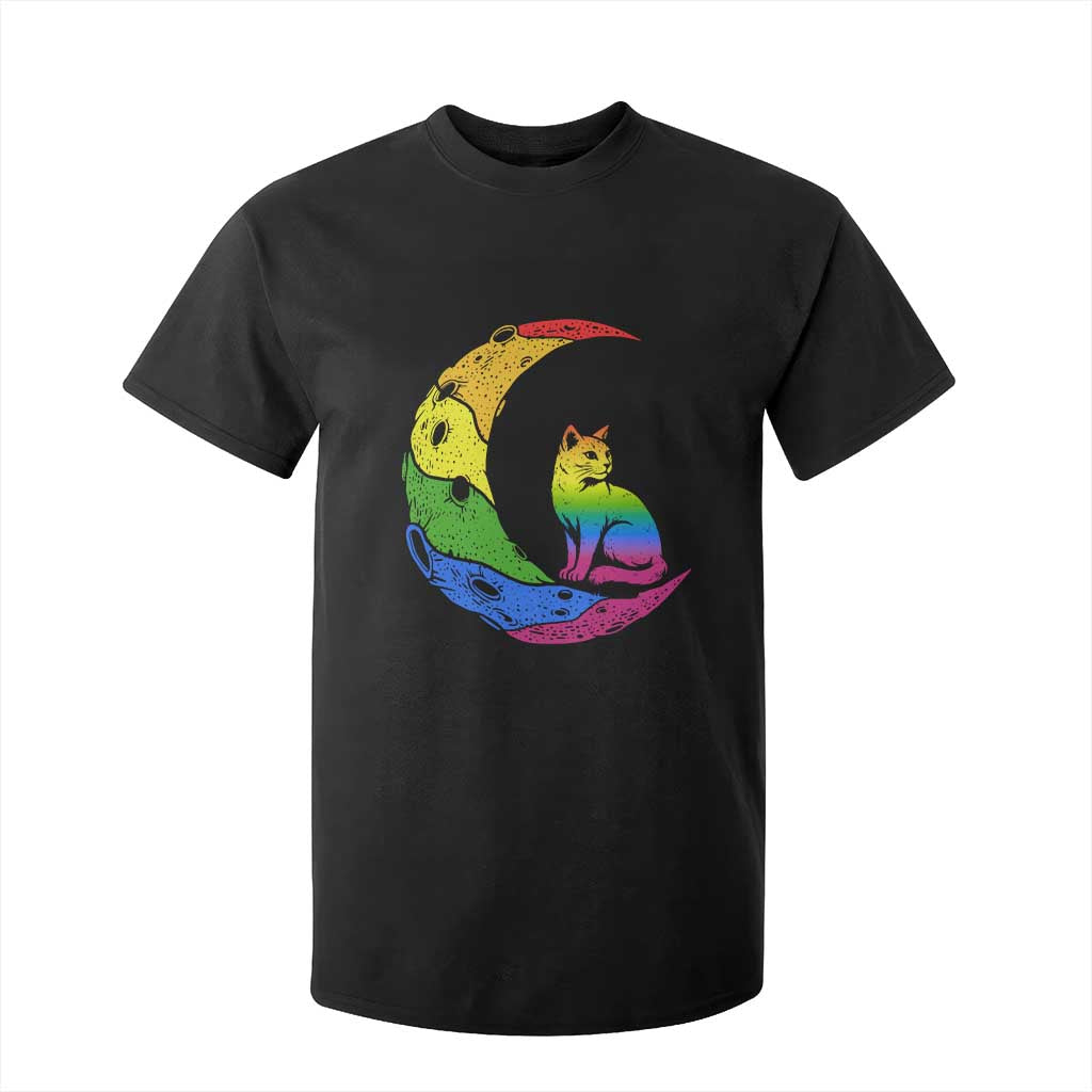 Rainbow Moon Cat Pride T Shirt For Kid LGBT Feline Graphic