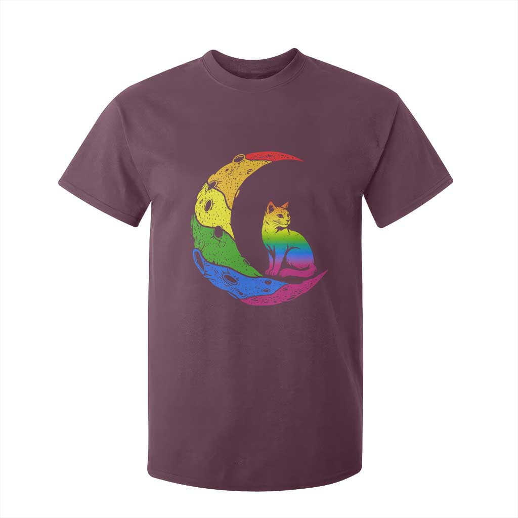 Rainbow Moon Cat Pride T Shirt For Kid LGBT Feline Graphic