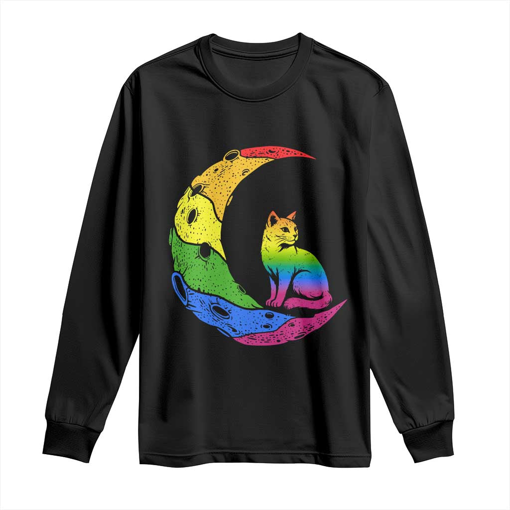 Rainbow Moon Cat Pride Long Sleeve Shirt LGBT Feline Graphic