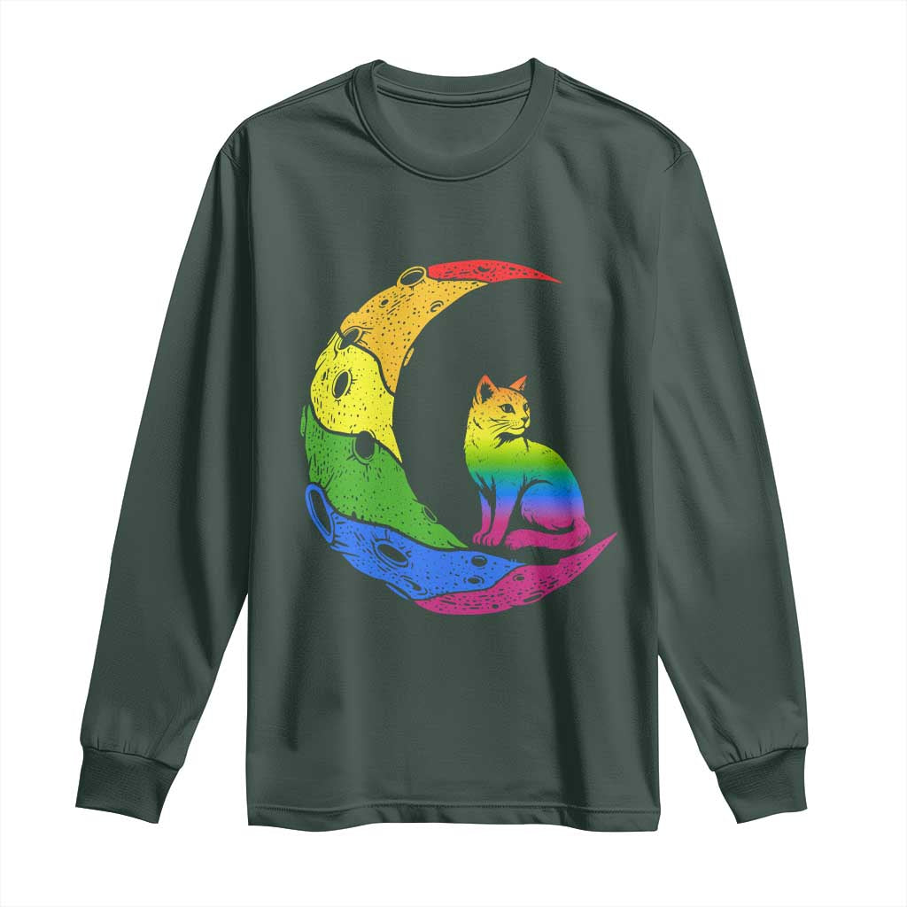 Rainbow Moon Cat Pride Long Sleeve Shirt LGBT Feline Graphic