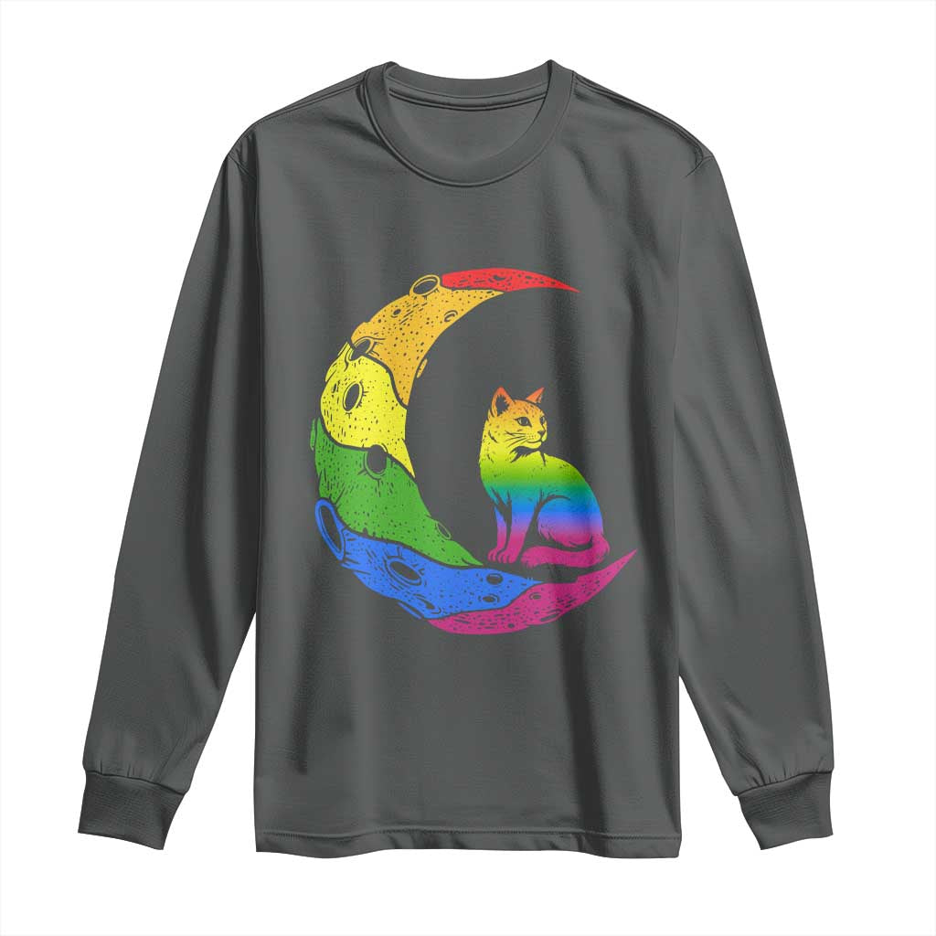 Rainbow Moon Cat Pride Long Sleeve Shirt LGBT Feline Graphic