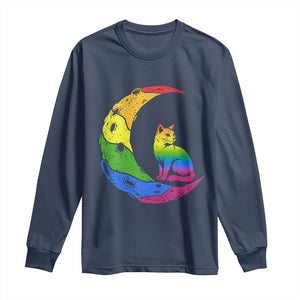 Rainbow Moon Cat Pride Long Sleeve Shirt LGBT Feline Graphic