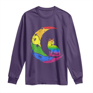 Rainbow Moon Cat Pride Long Sleeve Shirt LGBT Feline Graphic