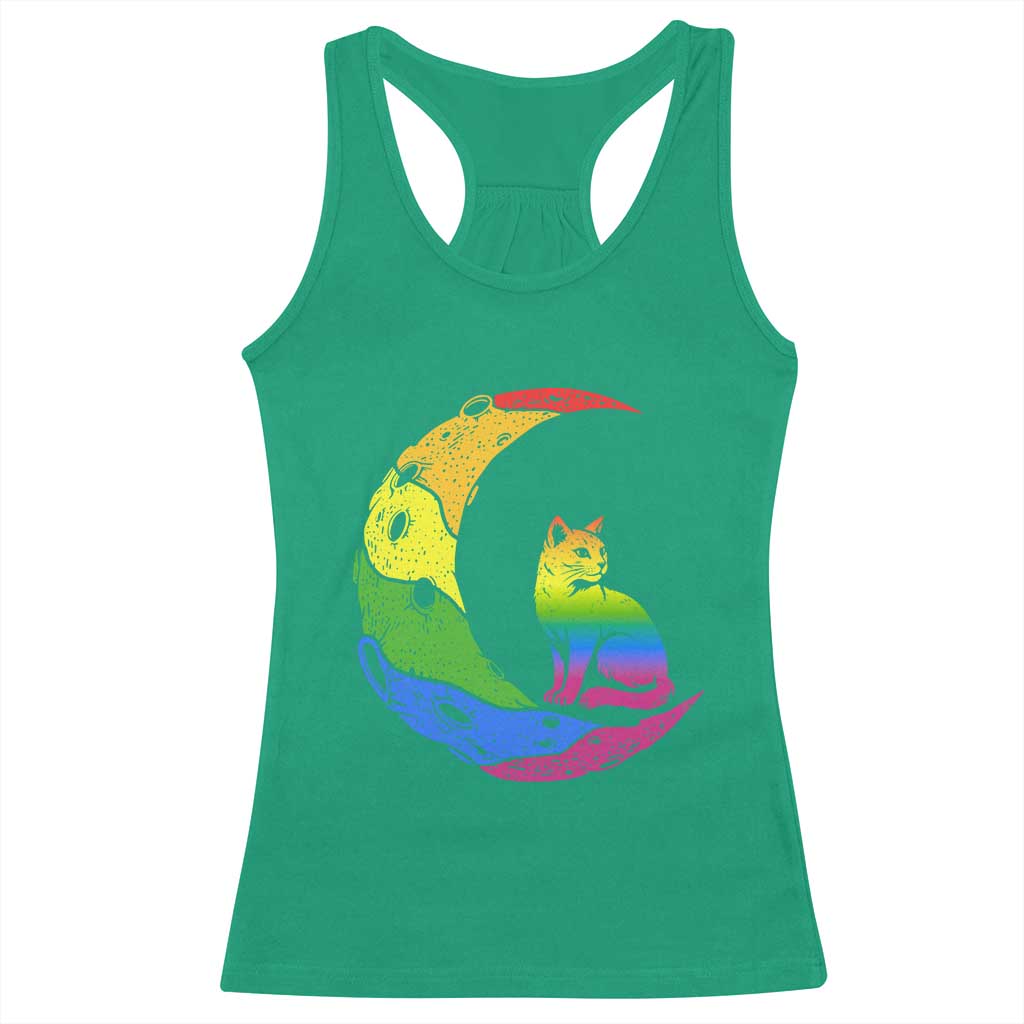 Rainbow Moon Cat Pride Racerback Tank Top LGBT Feline Graphic TS12 Irish Green Print Your Wear