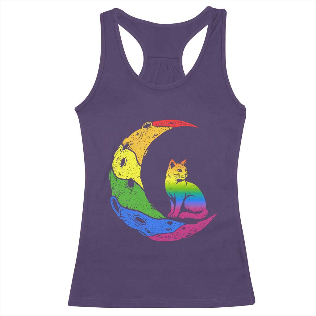 Rainbow Moon Cat Pride Racerback Tank Top LGBT Feline Graphic TS12 Purple Print Your Wear