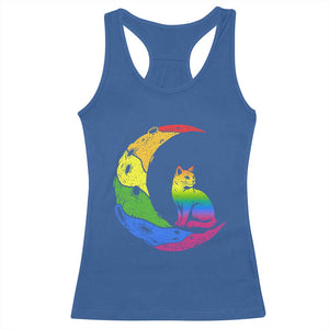 Rainbow Moon Cat Pride Racerback Tank Top LGBT Feline Graphic TS12 Royal Blue Print Your Wear