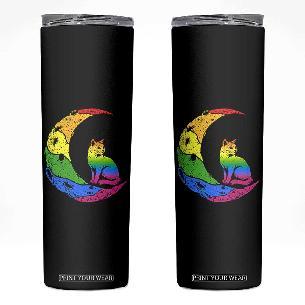Rainbow Moon Cat Pride Skinny Tumbler LGBT Feline Graphic TS12 Black Print Your Wear