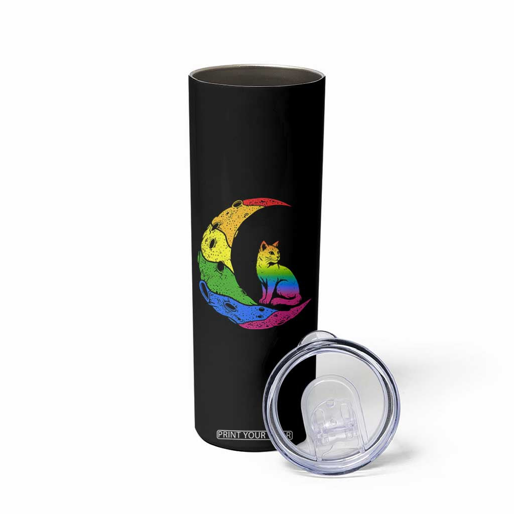 Rainbow Moon Cat Pride Skinny Tumbler LGBT Feline Graphic TS12 Print Your Wear