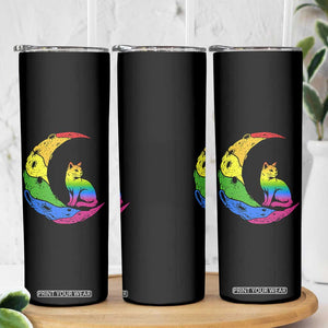 Rainbow Moon Cat Pride Skinny Tumbler LGBT Feline Graphic TS12 Print Your Wear