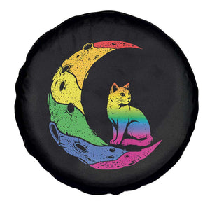 Rainbow Moon Cat Pride Spare Tire Cover LGBT Feline Graphic