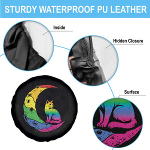 Rainbow Moon Cat Pride Spare Tire Cover LGBT Feline Graphic