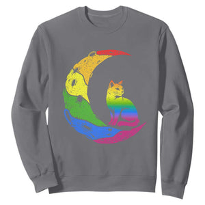 Rainbow Moon Cat Pride Sweatshirt LGBT Feline Graphic TS12 Charcoal Print Your Wear