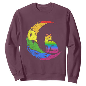 Rainbow Moon Cat Pride Sweatshirt LGBT Feline Graphic TS12 Maroon Print Your Wear