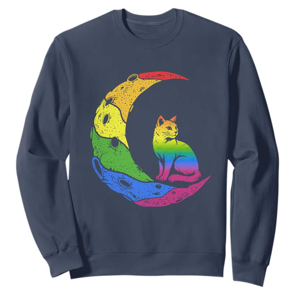 Rainbow Moon Cat Pride Sweatshirt LGBT Feline Graphic TS12 Navy Print Your Wear
