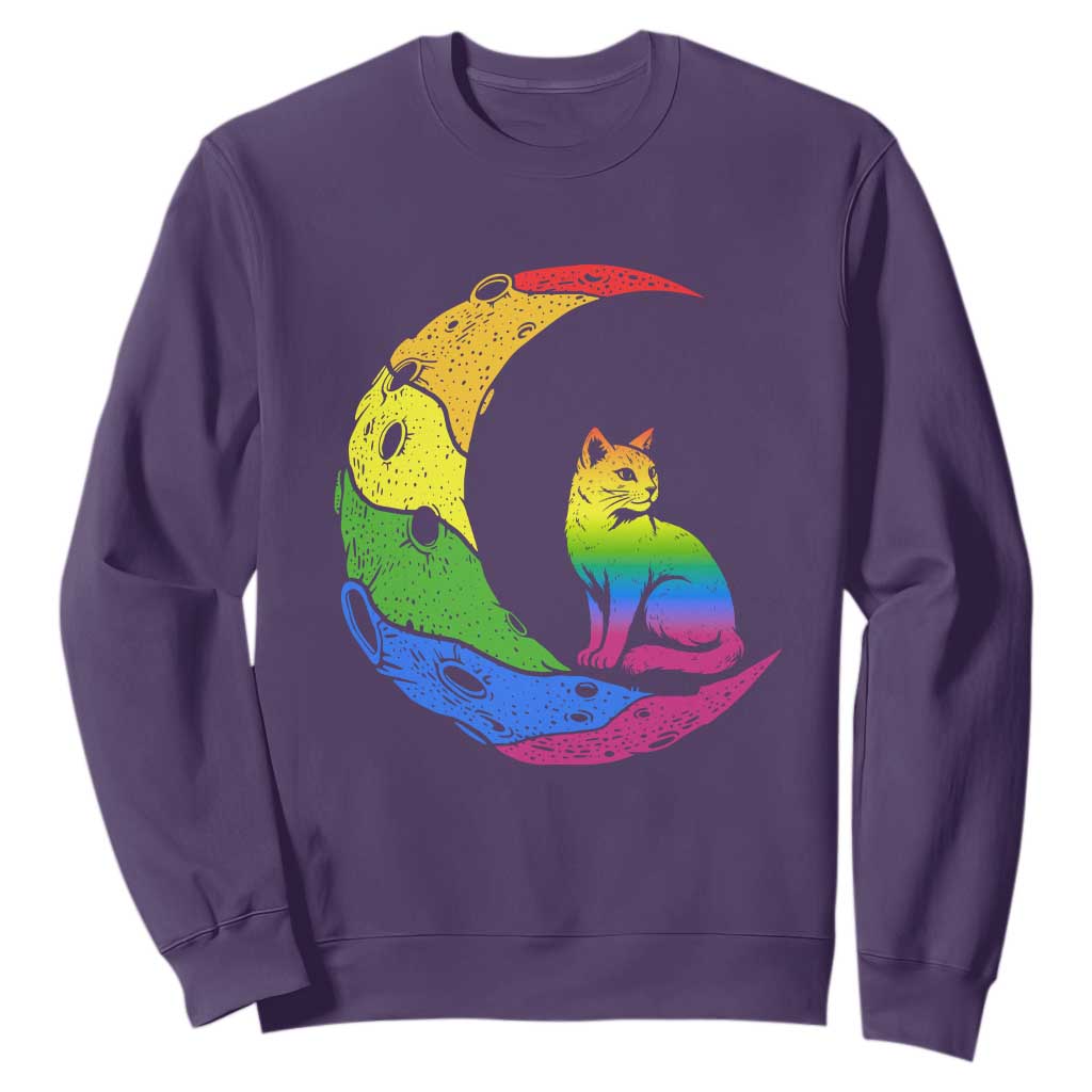 Rainbow Moon Cat Pride Sweatshirt LGBT Feline Graphic TS12 Purple Print Your Wear