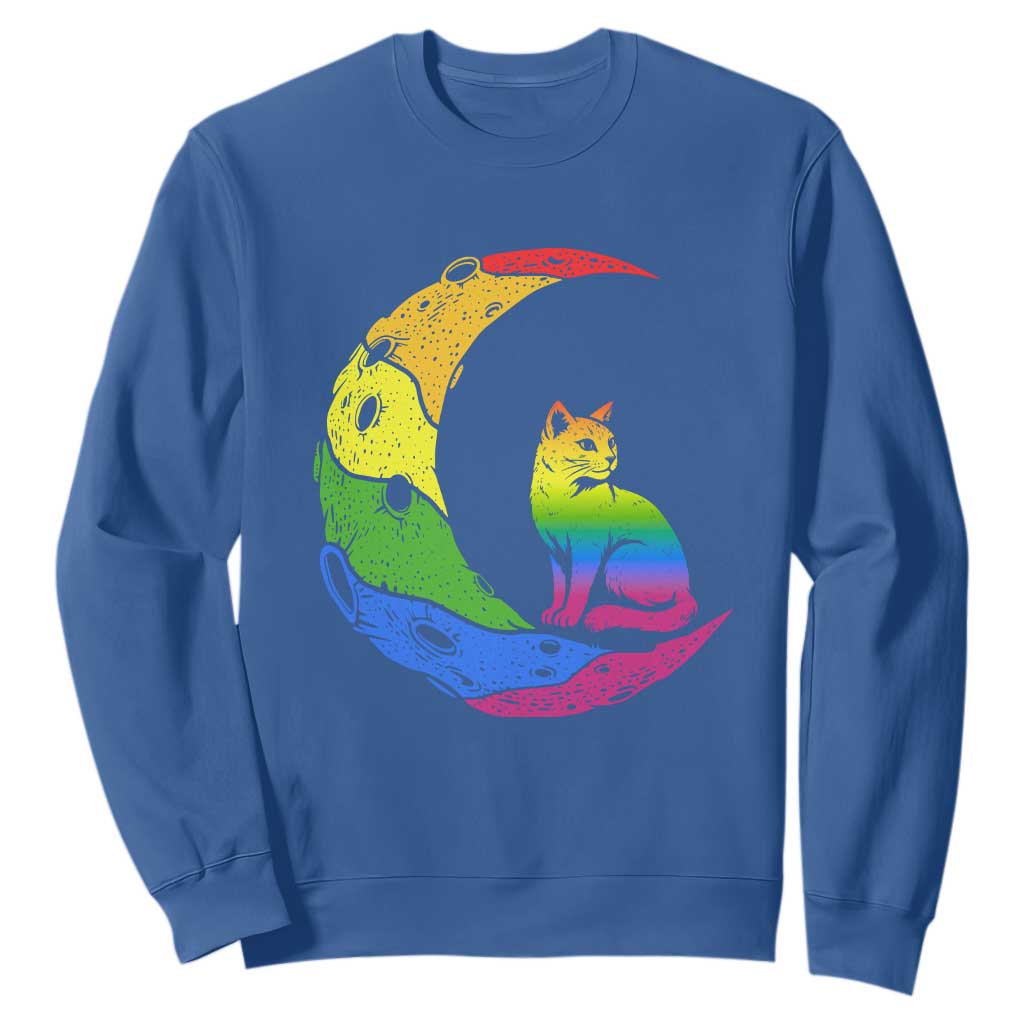 Rainbow Moon Cat Pride Sweatshirt LGBT Feline Graphic TS12 Royal Blue Print Your Wear