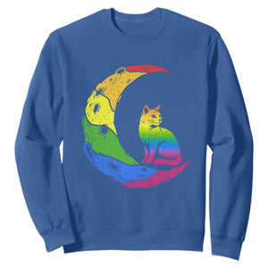 Rainbow Moon Cat Pride Sweatshirt LGBT Feline Graphic TS12 Royal Blue Print Your Wear