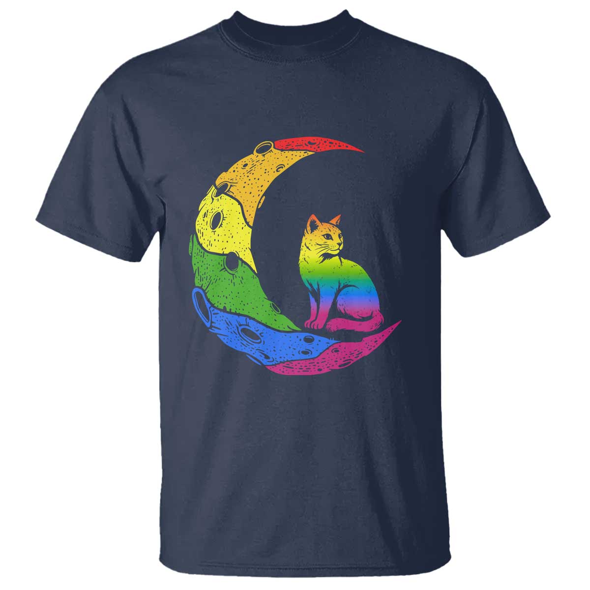 Rainbow Moon Cat Pride T Shirt LGBT Feline Graphic TS12 Navy Print Your Wear
