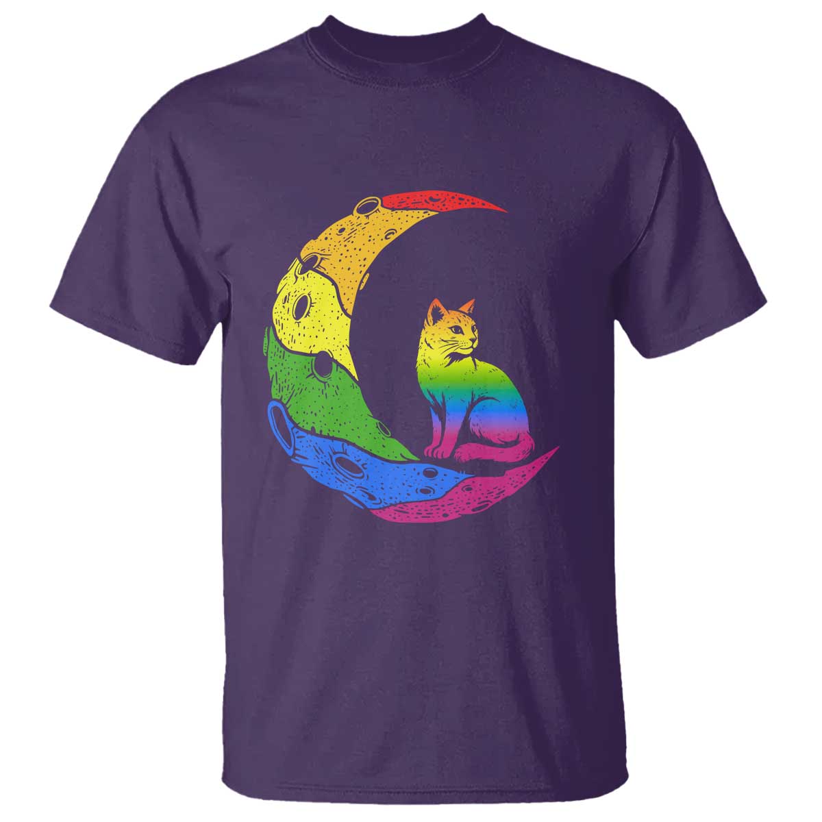 Rainbow Moon Cat Pride T Shirt LGBT Feline Graphic TS12 Purple Print Your Wear