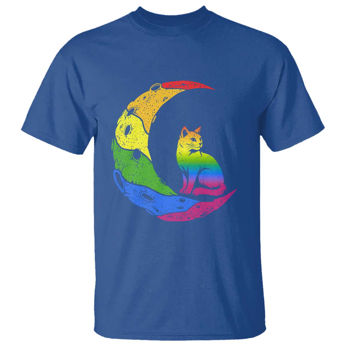 Rainbow Moon Cat Pride T Shirt LGBT Feline Graphic TS12 Royal Blue Print Your Wear