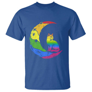 Rainbow Moon Cat Pride T Shirt LGBT Feline Graphic TS12 Royal Blue Print Your Wear