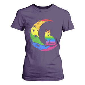 Rainbow Moon Cat Pride T Shirt For Women LGBT Feline Graphic TS12 Purple Print Your Wear
