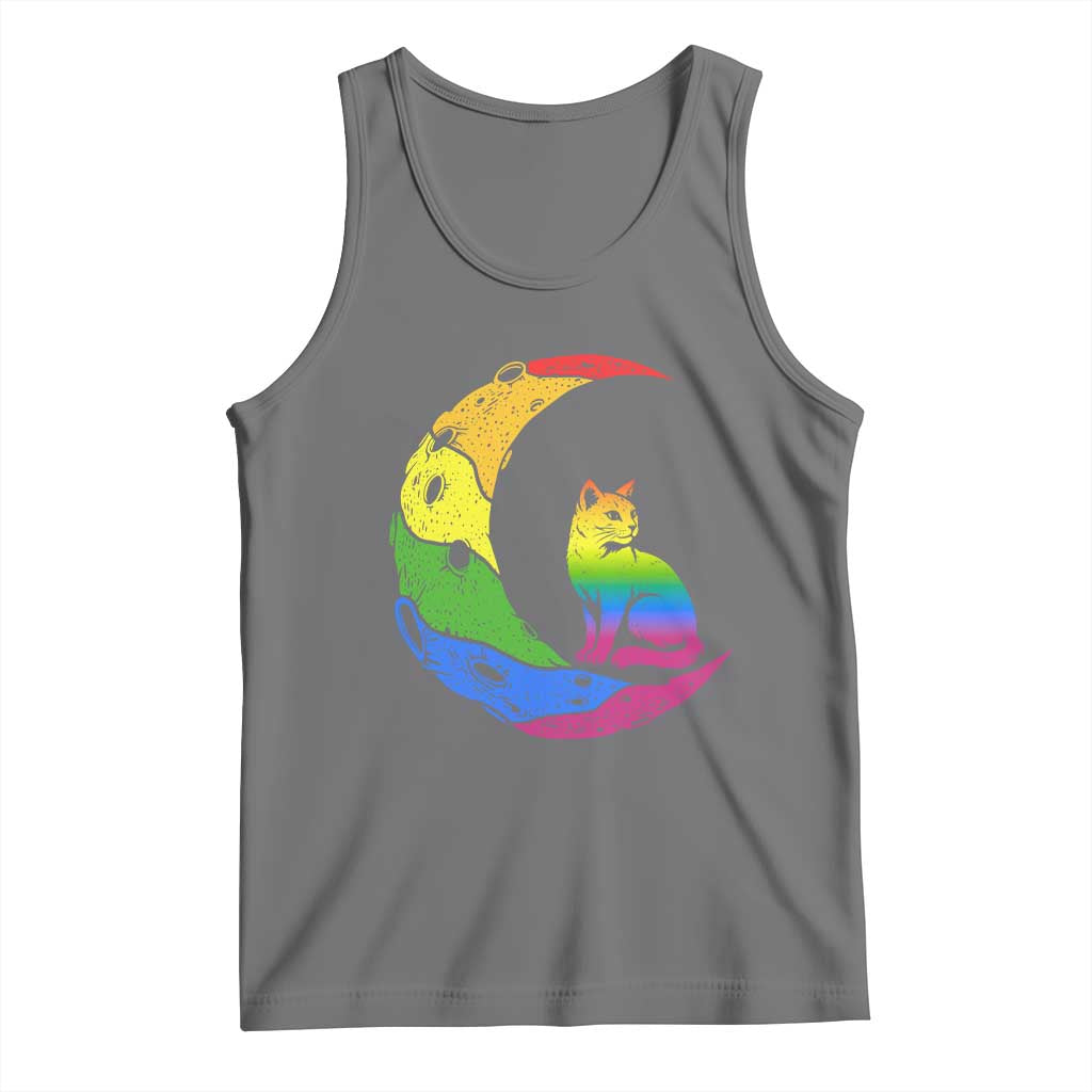 Rainbow Moon Cat Pride Tank Top LGBT Feline Graphic TS12 Black Heather Print Your Wear