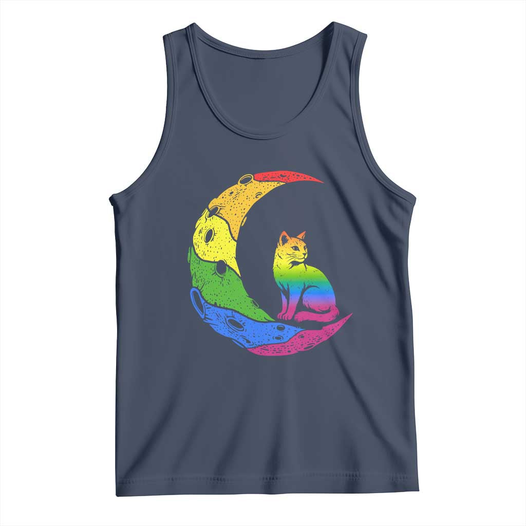 Rainbow Moon Cat Pride Tank Top LGBT Feline Graphic TS12 Navy Print Your Wear