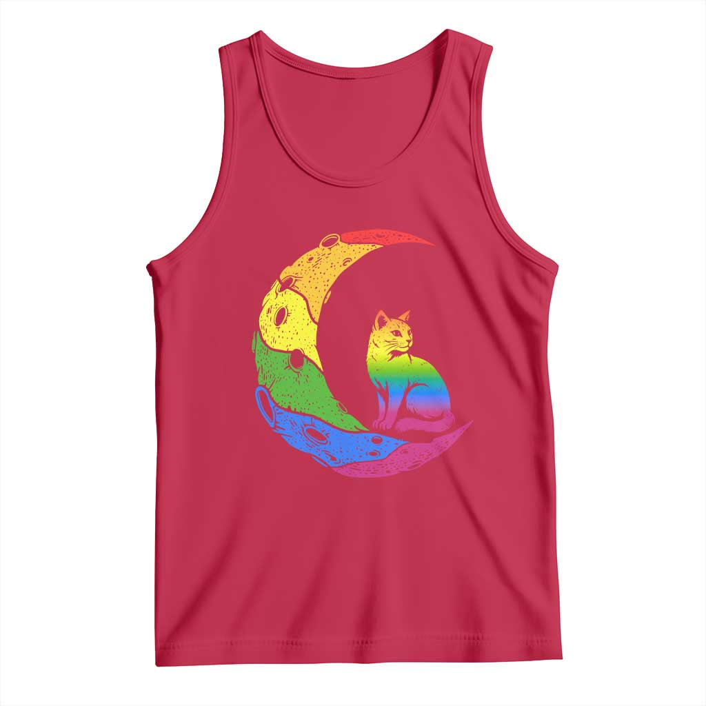 Rainbow Moon Cat Pride Tank Top LGBT Feline Graphic TS12 Red Print Your Wear
