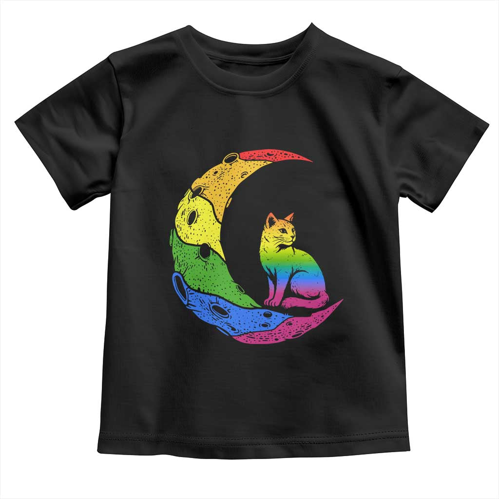 Rainbow Moon Cat Pride Toddler T Shirt LGBT Feline Graphic