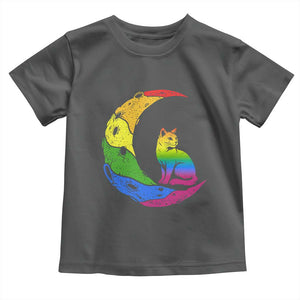 Rainbow Moon Cat Pride Toddler T Shirt LGBT Feline Graphic TS12 Dark Heather Print Your Wear