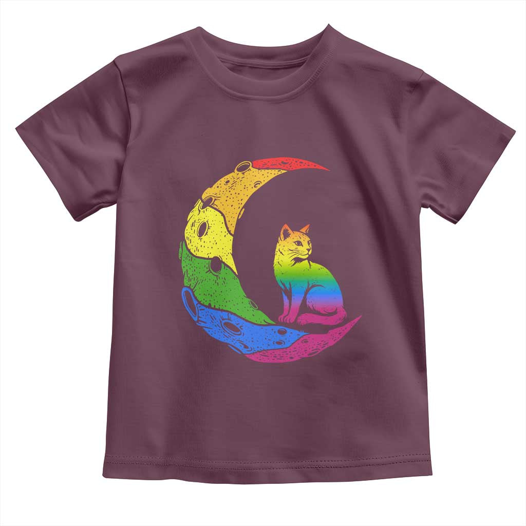 Rainbow Moon Cat Pride Toddler T Shirt LGBT Feline Graphic TS12 Maroon Print Your Wear