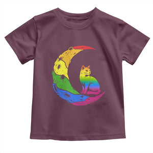 Rainbow Moon Cat Pride Toddler T Shirt LGBT Feline Graphic TS12 Maroon Print Your Wear