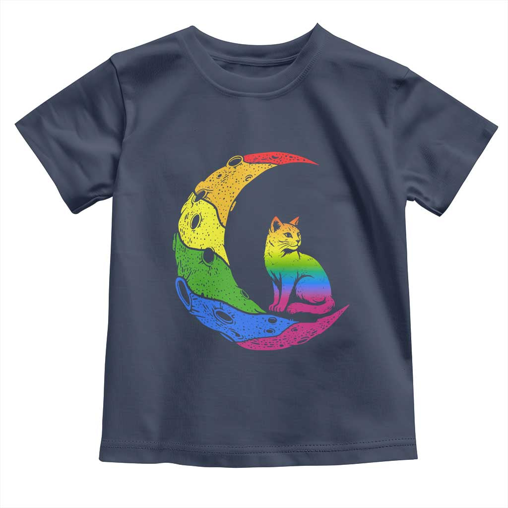 Rainbow Moon Cat Pride Toddler T Shirt LGBT Feline Graphic TS12 Navy Print Your Wear