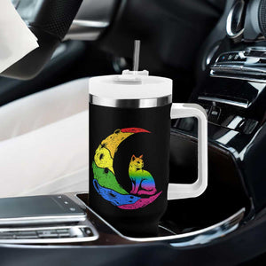 Rainbow Moon Cat Pride Tumbler With Handle LGBT Feline Graphic TS12 Print Your Wear