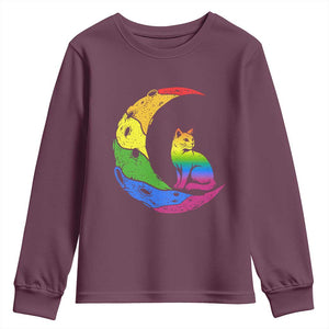 Rainbow Moon Cat Pride Youth Sweatshirt LGBT Feline Graphic TS12 Maroon Print Your Wear