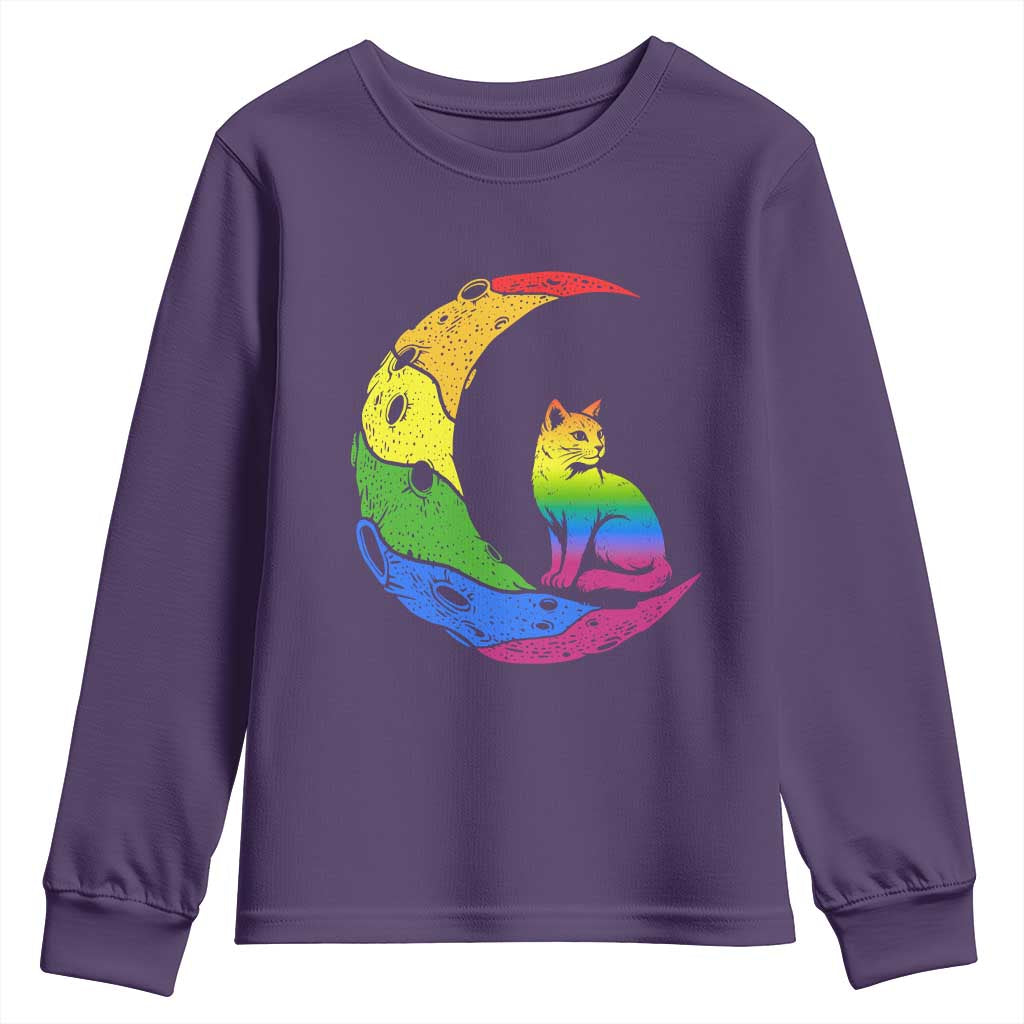 Rainbow Moon Cat Pride Youth Sweatshirt LGBT Feline Graphic TS12 Purple Print Your Wear