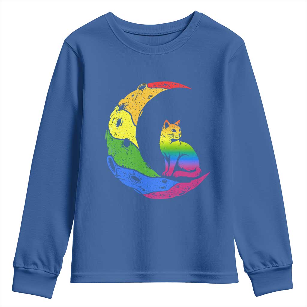 Rainbow Moon Cat Pride Youth Sweatshirt LGBT Feline Graphic TS12 Royal Blue Print Your Wear