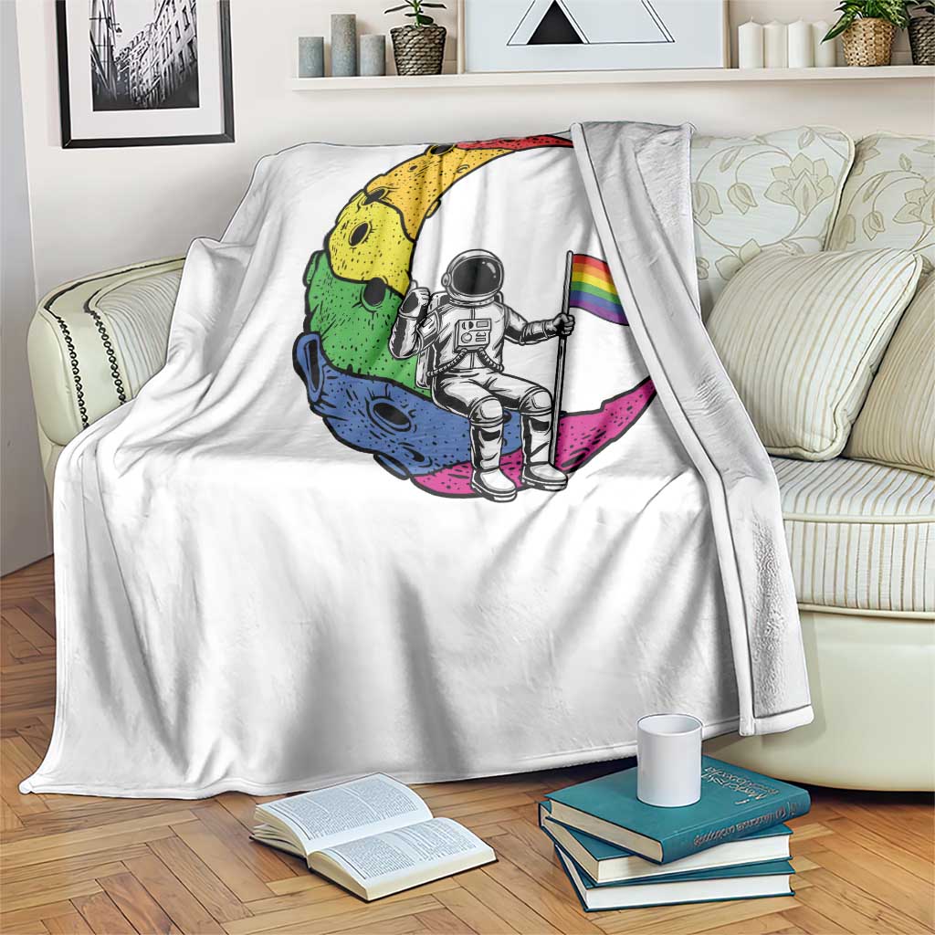 Rainbow Astronaut On The Moon LGBT Throw Blanket Spaceman Pride Month TS12 Print Your Wear