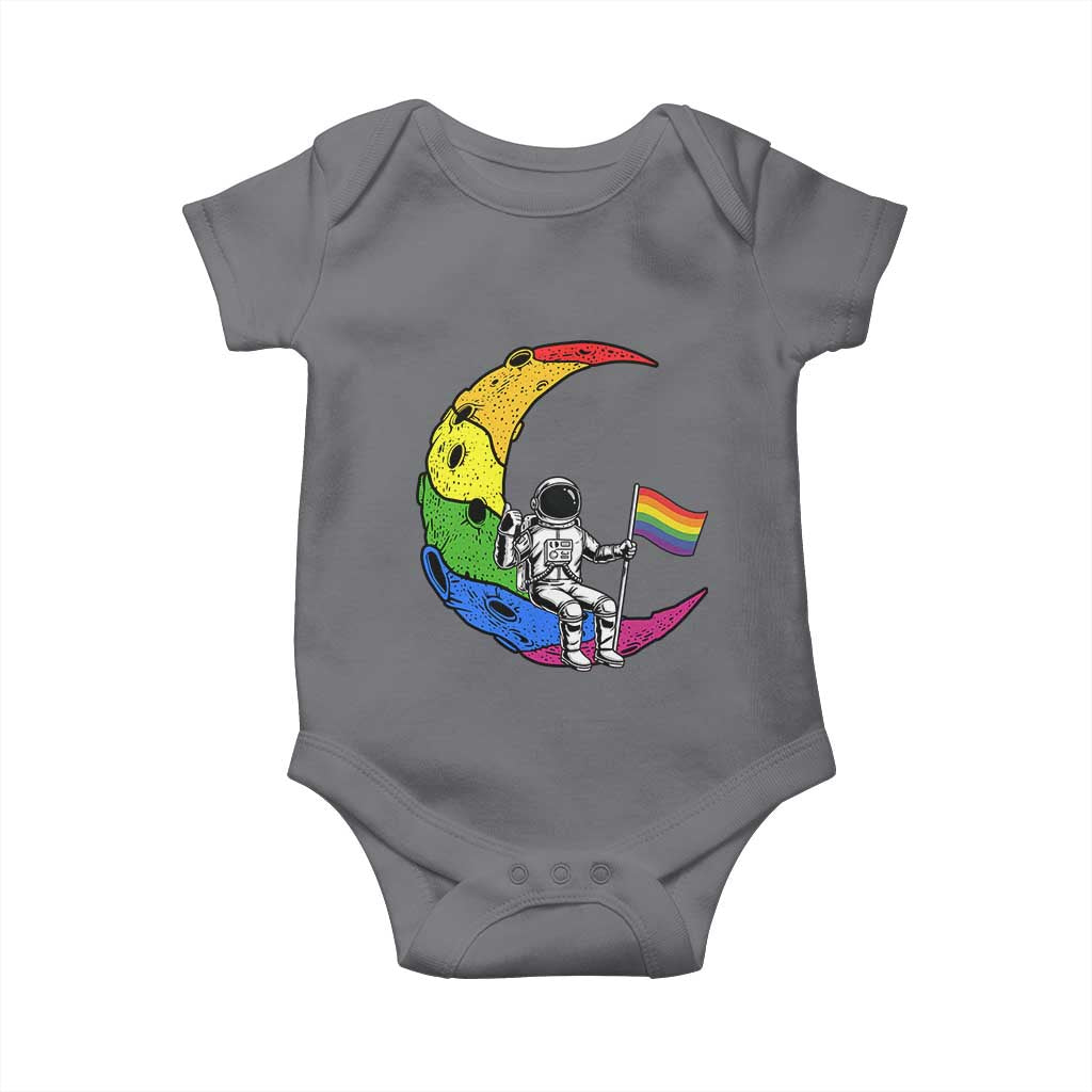 Rainbow Astronaut On The Moon LGBT Baby Onesie Spaceman Pride Month