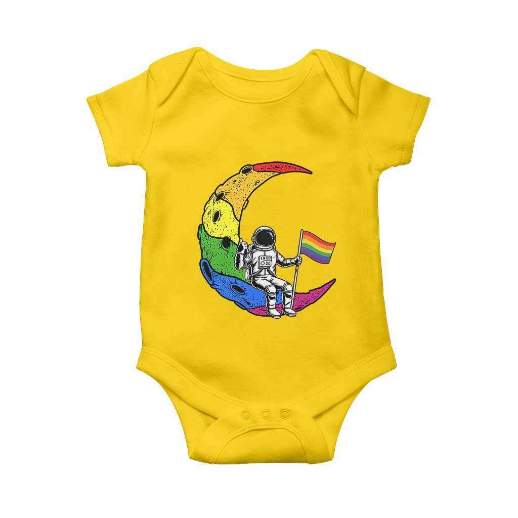 Rainbow Astronaut On The Moon LGBT Baby Onesie Spaceman Pride Month