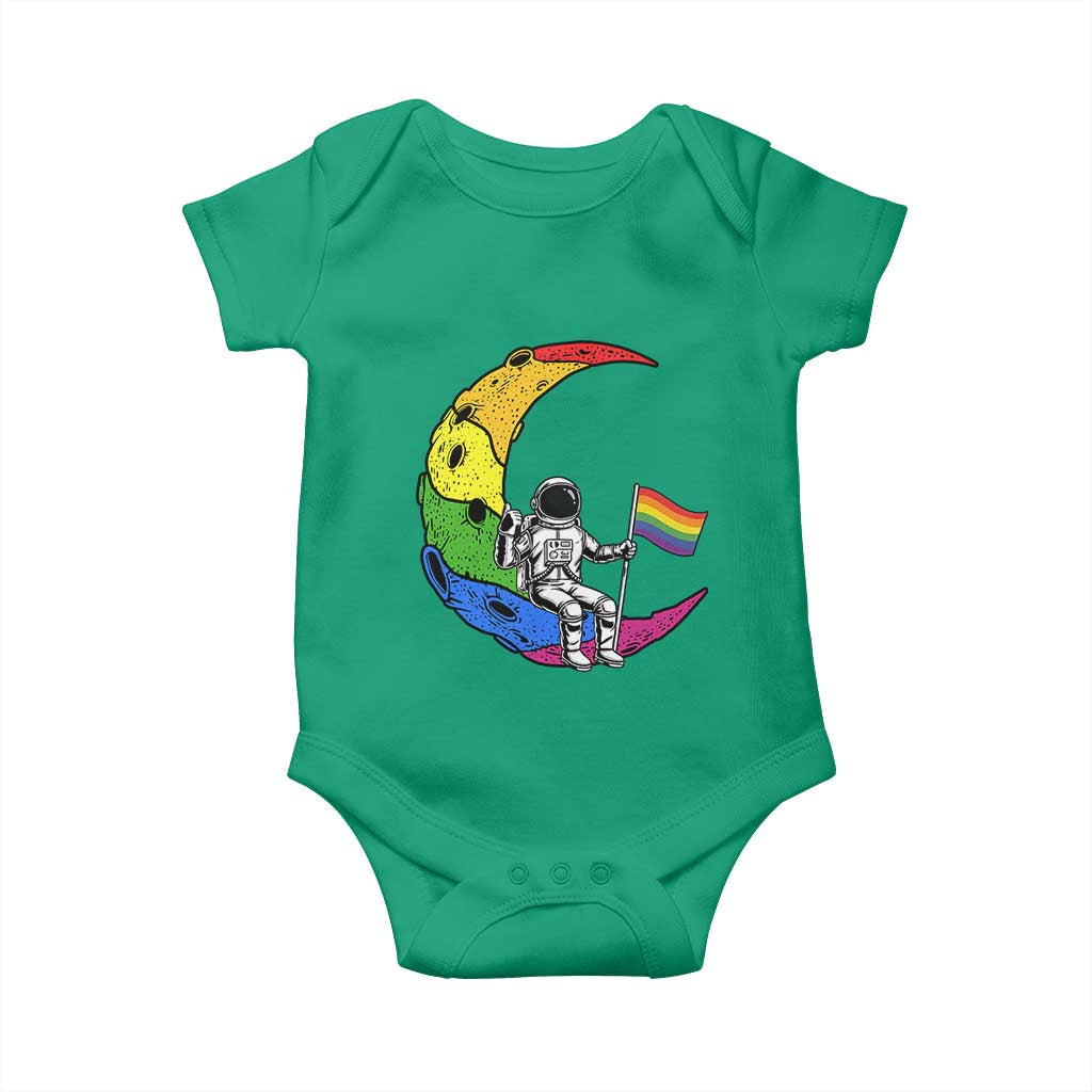 Rainbow Astronaut On The Moon LGBT Baby Onesie Spaceman Pride Month